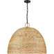 Rue 8 Light 27 inch Matte Black Pendant Ceiling Light in Woven Sweet Grass